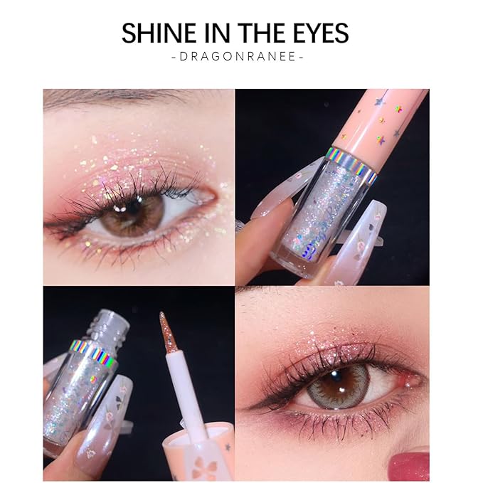 6Pcs Liquid Glitter Eyeshadow Eyeliner, Korean Makeup Glitter Shinning Eye Liner Long Lasting Quick Drying Pigmented Loose Bling Under Eye Shadow Mother's Day Makeup Gifts for Women