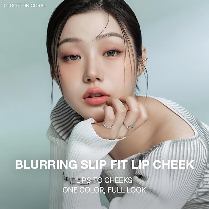 HEVVY MAKEUP Blurring Slip Fit Lip and Cheek Stain, Korean Airy Velvet Matte Lip Tint Stain with Creamy Soft Texture, Long Lasting & Lightweight Lip and Cheek Tint - Cotton Coral 0.13 fl oz / 3.7 ml