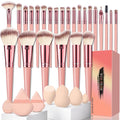 32Pcs Makeup Brushes Set Professional Makeup Kit – Foundation Powder Concealers Blush Eye shadows 25 Pcs Brushes with 4 Makeup Sponge & 3 Powder Puff (Pink)