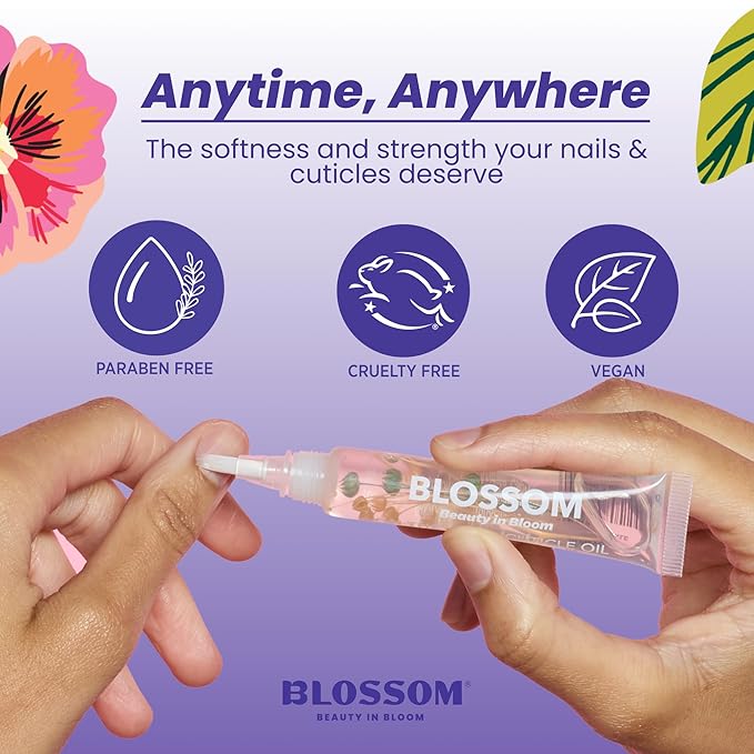 Blossom Cuticle Oil Pen for Nails, On the Mend Scented Travel Nail Oil for Growth and Strength, Infused with Real Flowers 0.34oz, Hibiscus