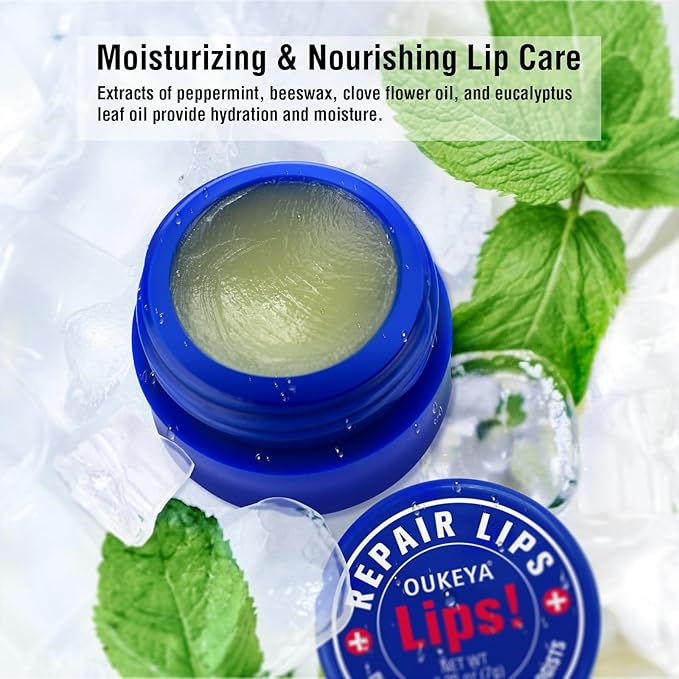 OUKEYA Lip Balm,0.25 Ounce,Medicated Lip Chapstick Medicated w/Beeswax,Petrolatum,Peppermint Oi,100% Natural Ingredients,Medicated Lip Balm Lip Moisturizer for Echapped Lips Treatment Severe