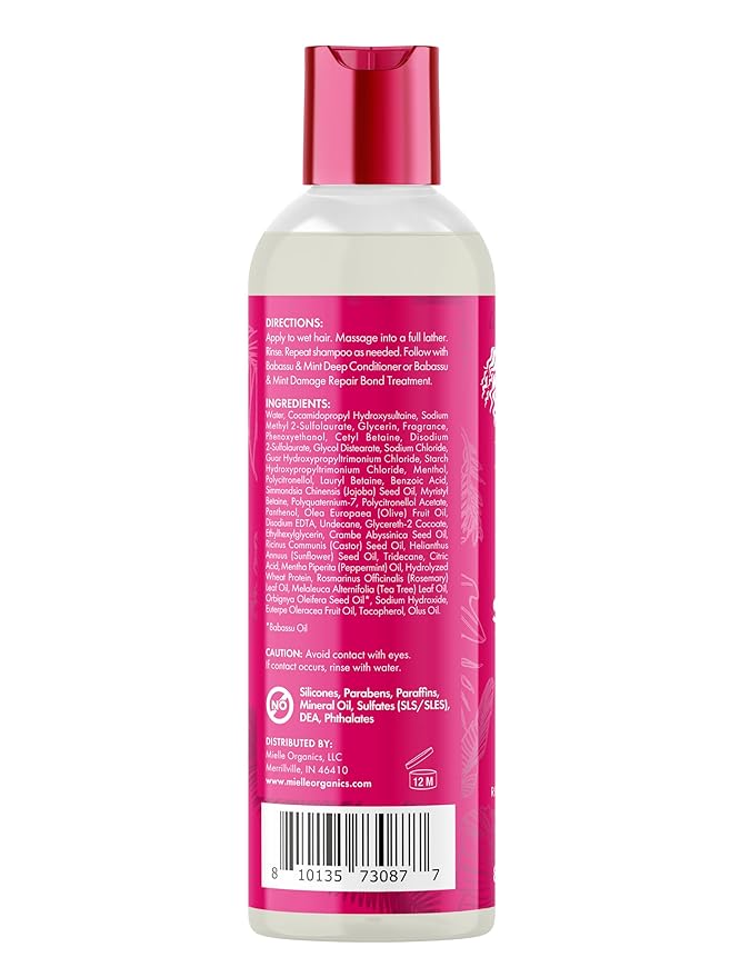 Mielle Organics Babassu & Mint Damage Repair Hair Shampoo - Hydrating Shampoo & Scalp Build-Up Remover - Gently Cleanses & Preps for Repair (8 fl oz)