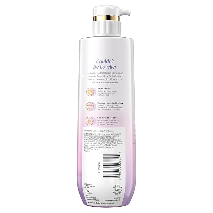 Olay Body Wash for Women, Couldn't Be Lovelier Glinda's Edition, Intensely Hydrating & Renewing, Pro-Hyaluronic Acid Serum & Vitamin B3, All Skin Types, Raspberry & Bubbles Scent, 20 fl oz (Pack of 2)