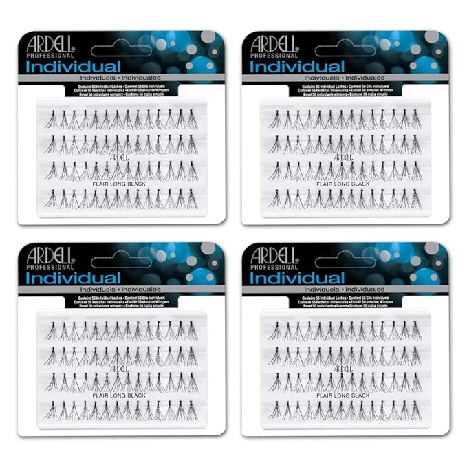 Ardell Individual Lashes Flair Long Black – Knot-Free Natural Lash Clusters, Cluster Eyelash Extensions for Natural Volume & Length, DIY Lash Extensions, 4 Pack