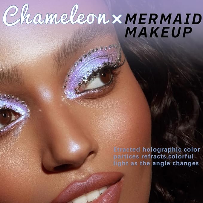 Noerrors Blue Holographic Duochrome Glitter Eyeshadow, Multichrome Rich Color Shimmer Creamy Metallic Eyeshadow, Half Magic Sparkling Iridescent Mermaid Eye Brightener Makeup Palette Rave Accessories