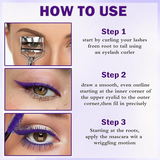 Pink Mascara and Eyeliner Set,Natural Curling Pink Mascara for Eyelashes,Volumizing Lengthening Rimel de Pestañas Waterproof,5D Colored Eye Makeup