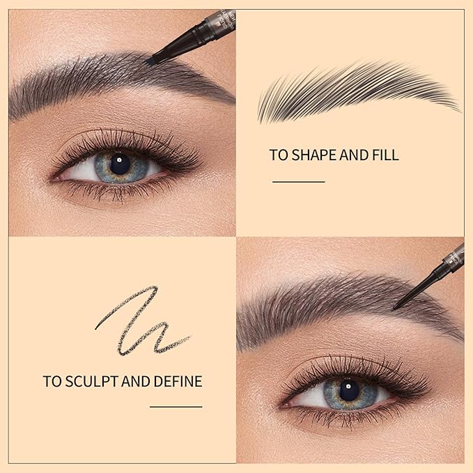 Music Flower Dual-Ended Microfilling Eyebrow Pen, Liquid Eyebrow Pen with 4 Micro Brush-Tip Applicators & Brow Defining Pencil with Precision Tip (Black)
