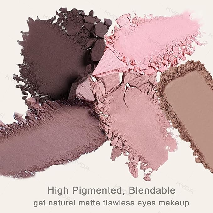 KYDA 12 Colors Grey Pink Eyeshadow Palette with Brush, High Pigment Matte Shimmer Pink Brown Eye Shadow, Netural Brown Eyes Palette for Women, Soft Blendable Powder Eyeshadow, Korean Eyes Makeup