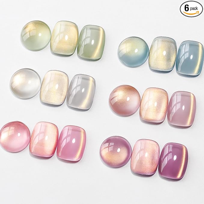 MIZHSE Cat Eye Gel Nail Polish Set, 6 Colors Dawn Ceramic Magnetic Gel Polish with Magnet Stick, Trendy Salon French Nail Polish Kit DIY at Home Gift Set for Women