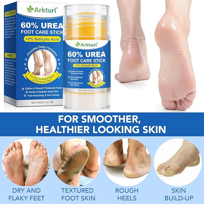 Urea Cream 60 Percent for Feet Maximum Strength, Urea Foot Stick, 60% Urea Cream Stick plus 2% Salicylic Acid, Urea Foot Cream Stick for Dry Cracked Heels, Hands, Knees (2PC)