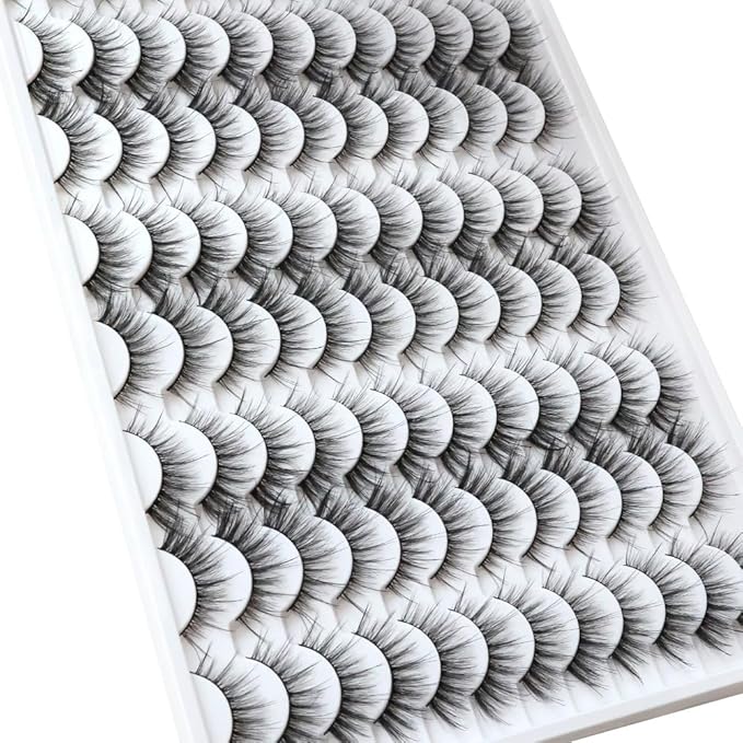 Azenlo False Eyelashes 48 Pairs Faux Mink Lashes 14mm Wispy Lashes 3D Fluffy Cat Eye Lashes Pack Bulk Wholesale Strip Lashes(style 48-041)