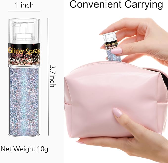 Hair and Body Glitter Spray, 1PC Glint-Rainbow Glitter Hairspray Dry Powder Makeup for Clothes, Festival Rave Loose Sparkle Powder,Holographic Ultra Fine Glitters for 4th of July Accessories