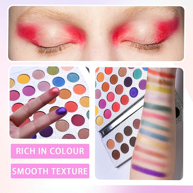 63 Colors Eyeshadow Palette,Matte Glitter Eyeshadow Makeup Palette with Eyeshadow Brush,Highly Pigmented Colorful Shimmer Eye Shadow Palette Makeup Kit for Women 02