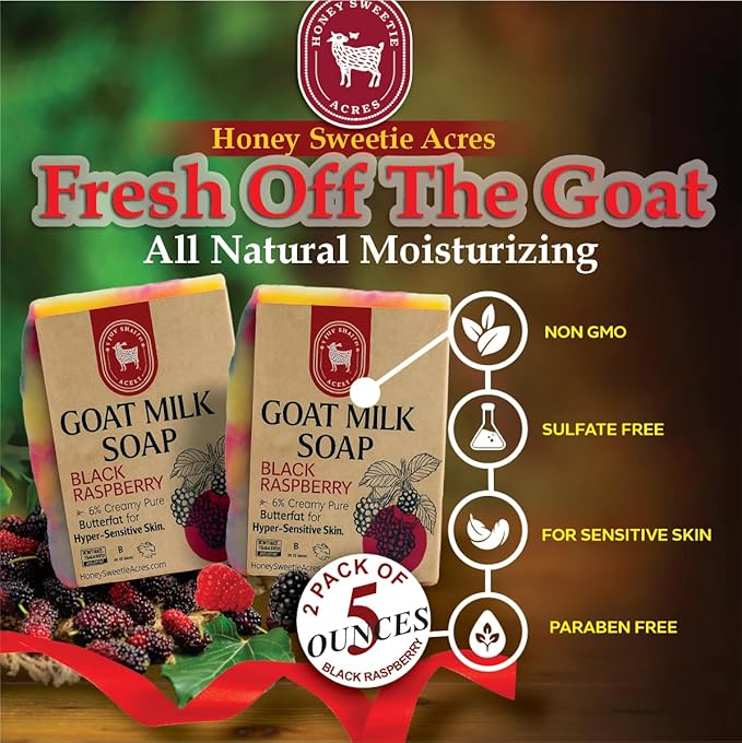 Honey Sweetie Acres 2-Pack Black Raspberry Goat Milk Soap - Handmade 5 oz Bar, Made with Natural Ingredients, Moisturizing & Gentle, Made in the USA (Black Raspberry)