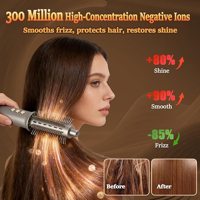 SIGBOT 5-in-1 Hair Dryer Styler | Professional Blow Volumizing Brush | 300M Negative Ions Frizz-Free | Powerful Motor | Complete Hair Styling Tool Kit with Curling, Straightening, Drying (ZCY892-B)