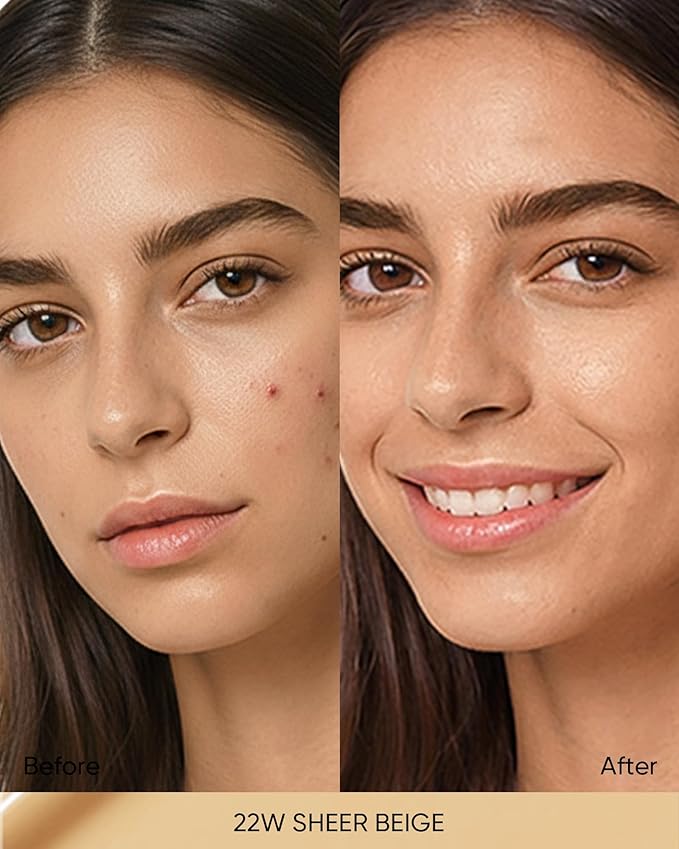 SKINTIFIC Full Coverage Cushion Foundation #22W Sheer Beige| Satin Glow Finish, Oil-Control & Waterproof, Buildable Tattoo Cover Cushion for All Skin Types