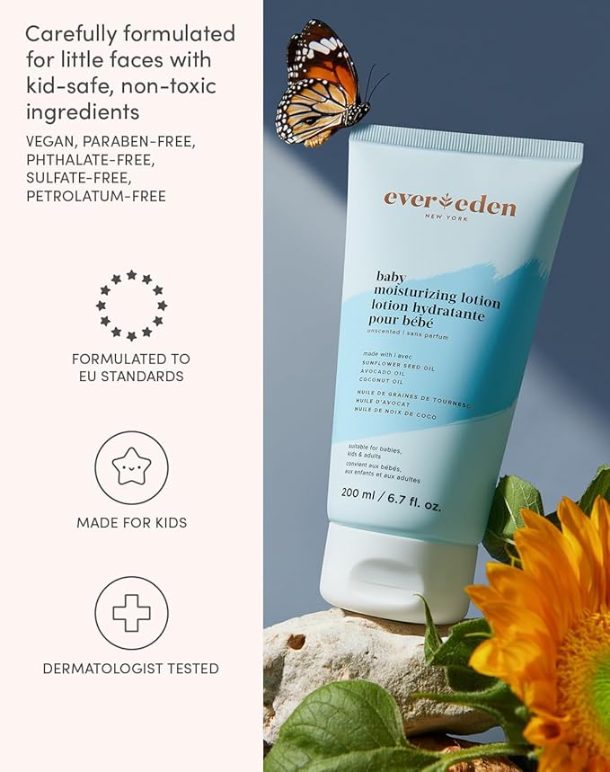 Evereden Moisturizing Baby Lotion for Newborn 6.7 oz. | Lightweight & Non-Greasy Toddler Lotion | Clean & Gentle Baby Care | Non-toxic & Fragrance Free