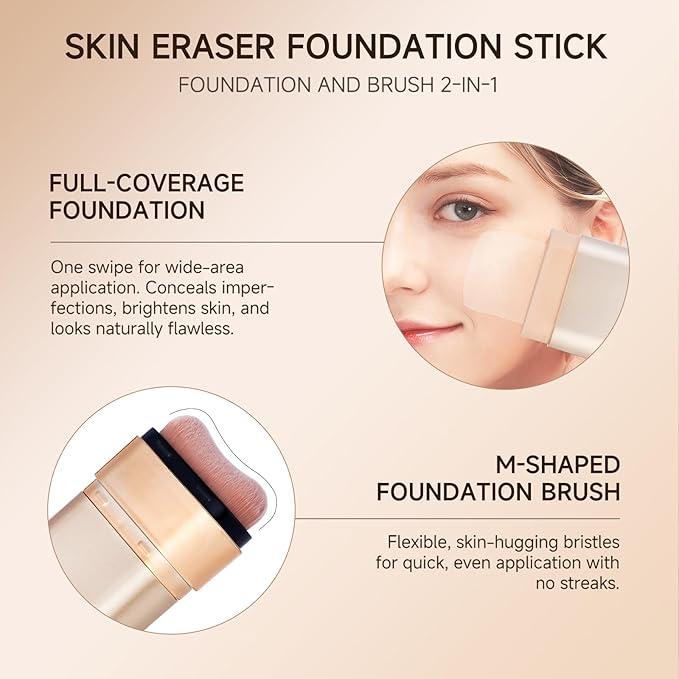 Korean Foundation Stick for Mature Skin, Waterproof Natural Nude Full Coverage Foundation Makeup Concealer, Double Head Foundations Make Up Sticks with Brush for All Skin (#05 CHOCOLATE)