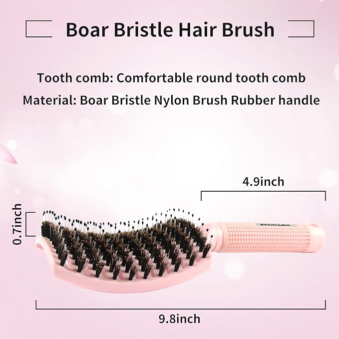 EKONAER 3 Pack Vented Quick Drying Massage Blow Detangler Brush,Boar Bristle Hair Brush Set-Curved,Detangling Hair Brush for Women Long,Thick, Thin, Curly(Green)