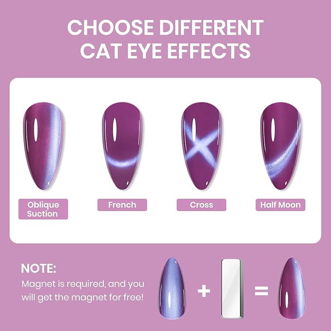 Quick Dry Cat Eye Nail Polish Set, Magnetic Nail Polish Non Gel, Air Fast Dry Cateye Nail Lacquer with Magnet High Glossy DIY Salon for Women Girl