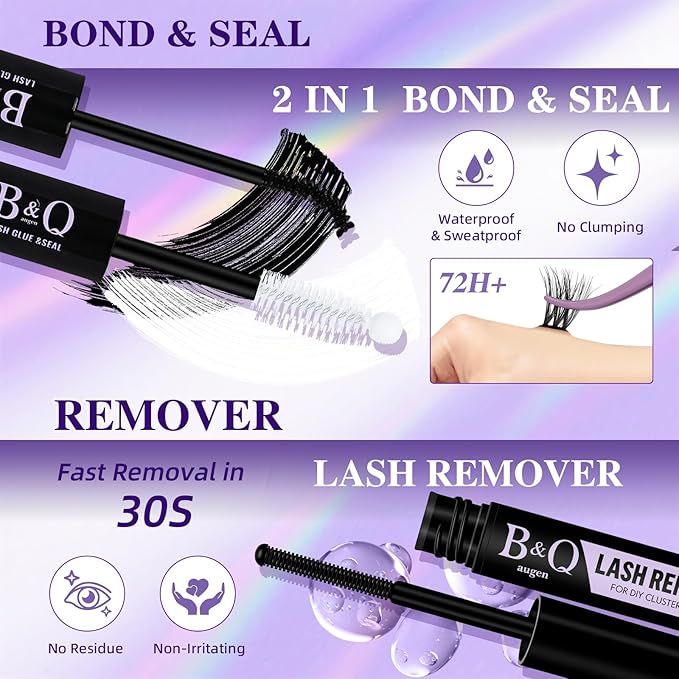 B&Q Lash Clusters Kit Wispy Fluffy - Feath5D 02 Eyelash Clusters Kit with Glue & Tools, Feathered Lightweight Lash Kit, 8-18mm C Curl Waterproof False Lashes