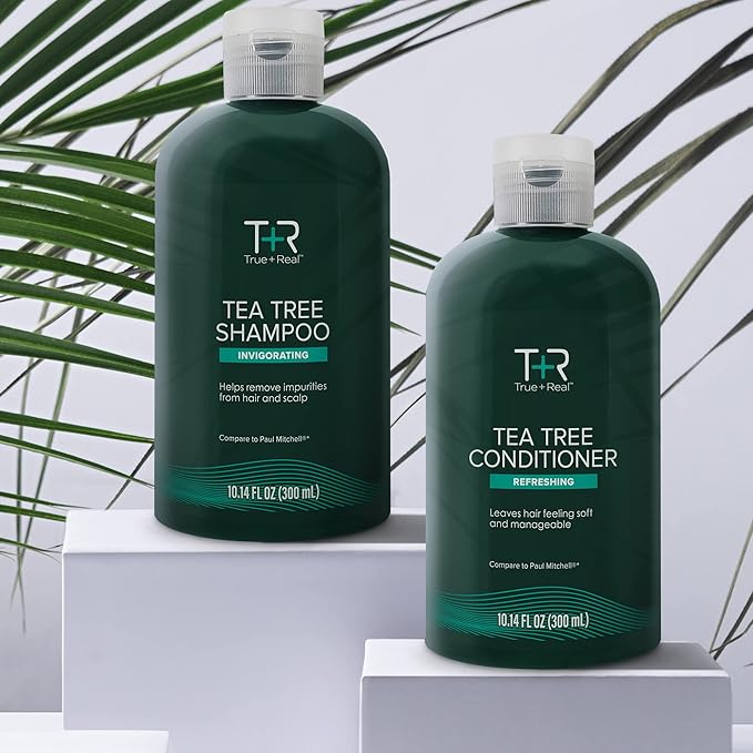 True+Real Tea Tree Shampoo, Invigorating Deep Clean Scalp Care, Refreshing Mint Scent, For All Hair Types, 10.14 oz
