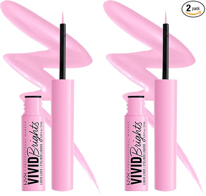 NYX PROFESSIONAL MAKEUP Vivid Brights Liquid Liner, Smear-Resistant Eyeliner with Precise Tip - Sneaky Pink (Pack of 2)
