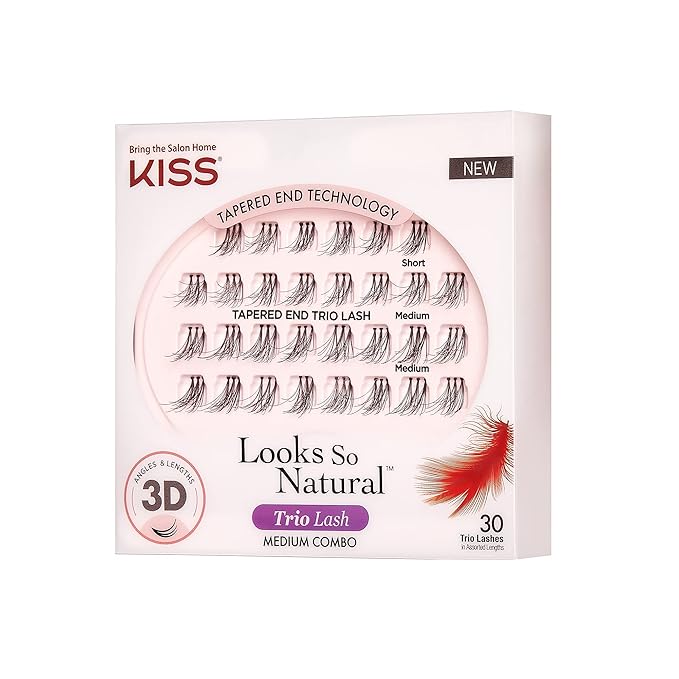 KISS Looks So Natural False Eyelashes Multipack, Lightweight & Comfortable, Tapered End Technology, Reusable, Cruelty-Free, Contact Lens Friendly, Style 'Moved', 30 Count (Pack of 1) Fake Eyelashes