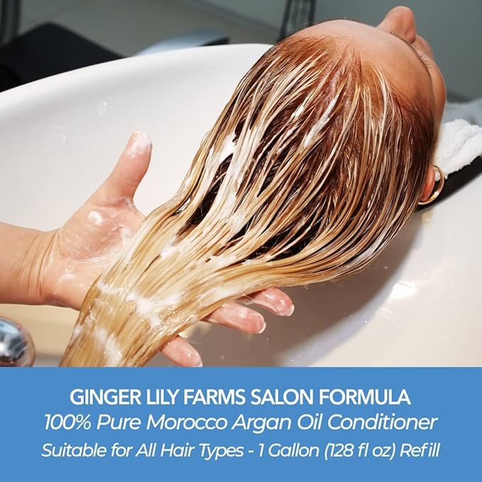 Ginger Lily Farms Salon Formula 100% Pure Morocco Argan Oil Conditioner for All Hair Types, 100% Vegan & Cruelty-Free, 128 Fl Oz (Pack of 4)