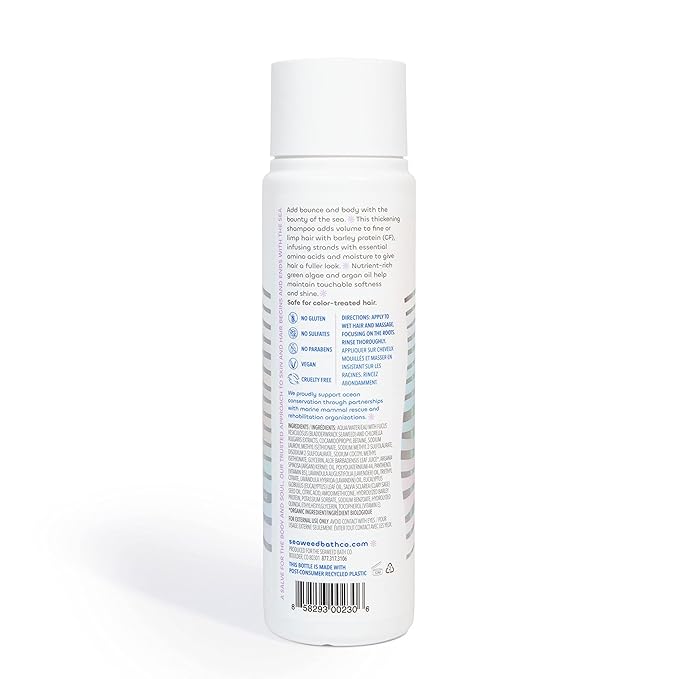 Seaweed Bath Co. Volumize Shampoo, Lavender Scent, 12 Ounce, Sustainably Harvested Seaweed, Green Algae, Barley Protein, For Normal to Fine Hair