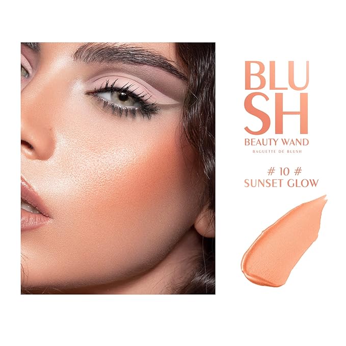 KYDA Blush Beauty Wand, Shimmer Blush with Cushion Applicator, Natural Pearl Finish, Silky Smooth Creamy, Lasting Glowing Blusher-Sunset Glow