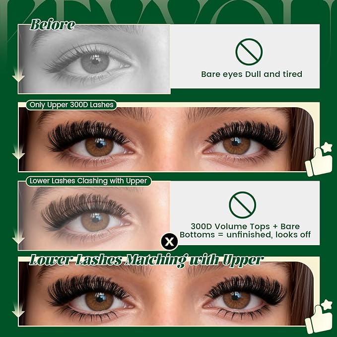 KEYYOU Lash Clusters Kit 0.03mm 300D D Curl 10-18mm Mix Thick Volume & Super Soft Upper and Manga Bottom Lash Clusters 145pcs with Bond and Seal,Applicator & Remover for DIY Lash Extension Kit at Home