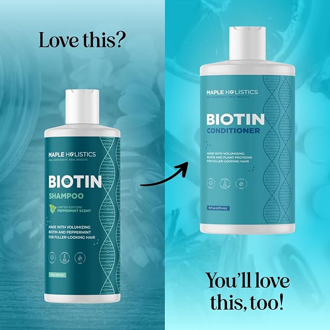 Volumizing Biotin Shampoo for Thinning Hair - Invigorating Peppermint Shampoo for Fine Hair with Argan Coconut and Olive Oils - Vegan & Color Safe - Paraben Silicone & Sulfate Free (8 Fl Oz)