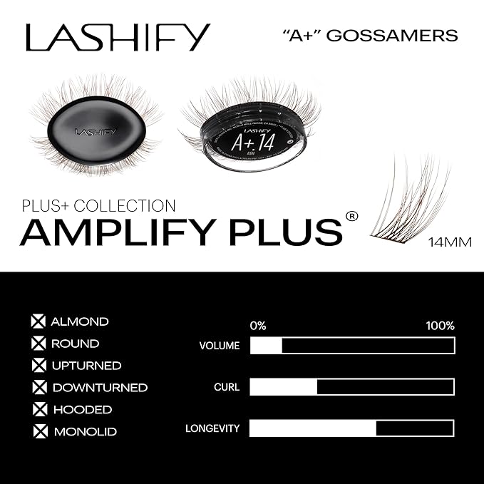 Lashify Amplify Plus+ 14mm Eyelash Extensions Refill in Ash Color, Easy DIY False Lashes for the Most Delicate, Natural and Long Lasting Look
