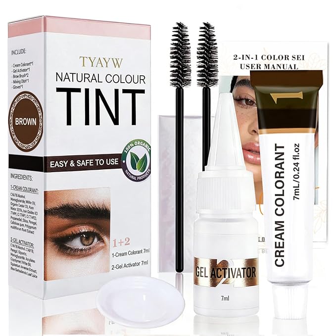 Lash Color Kit, Instant Eyebrow & Eyelash Color Set with Natural Ingredients, Temporary Brow & Lash Color for Home DIY, Safe & Easy for Beginner, 7ml-Brown