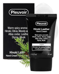 Pleuvoir Hinoki Leather Perfume Hand Cream for Men & Women, Spicy Woody Niche Fragrance with Japanese Cypress, Travel Size with 5 Hyaluronic Acids, Shea Butter & Jojoba Oil, Non-Greasy K-Beauty 1 oz