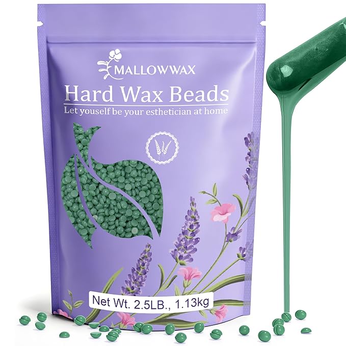 Mallowwax Hard Wax Beads - Wax for Sensitive Skin Hair Removal - 2.5lb Tea Tree Wax Beads for Face, Underarms, Bikini, Legs