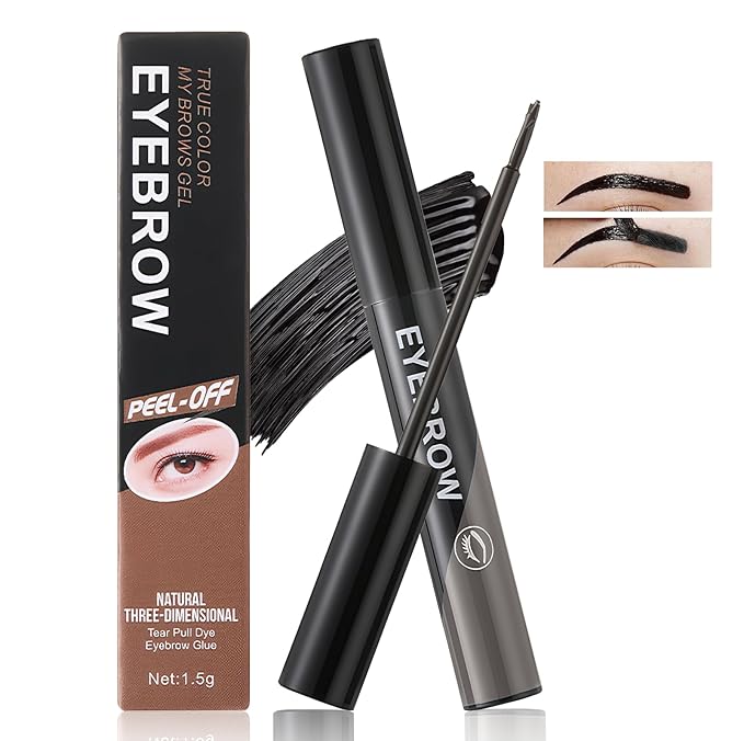 Brow Tattoo Peel Off Tint - Easy Peel-Off for Fuller& Defined Brows, Waterproof Transfer-Proof Temporary Brow Gel, Long-Lasting Makeup for Natural Looking Brows, Gifts for Women(Dark Gray)