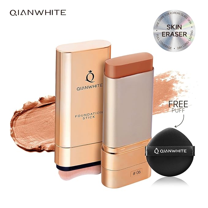 Korean Foundation Stick for Mature Skin, Waterproof Natural Nude Full Coverage Foundation Makeup Concealer, Double Head Foundations Make Up Sticks with Brush for All Skin (#06 DEEP COOL)