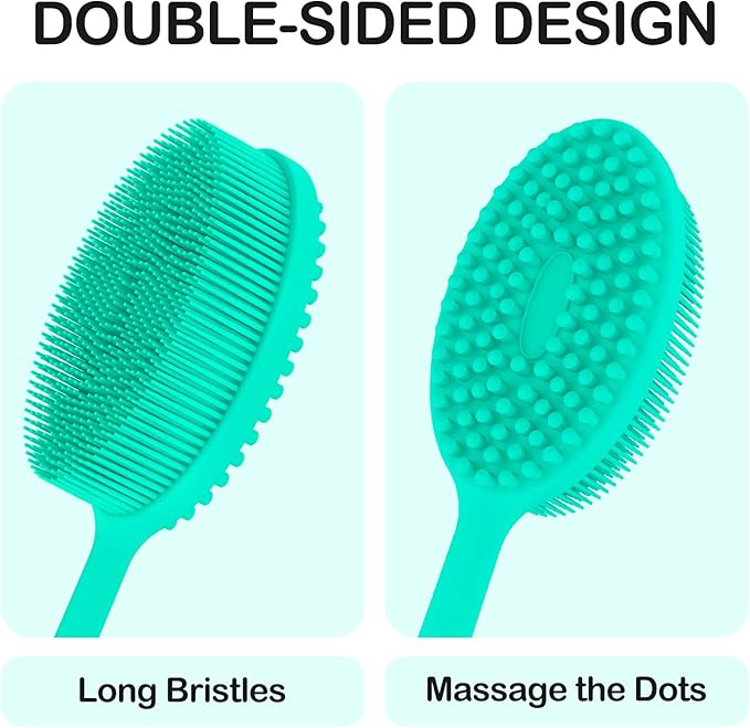 MateeyLife Silicone Body Scrubber Exfoliator with Handle, Gentle Back Scrubber for Shower, Shower Brush for Body, Bath Back Brush for Shower, Silicone Loofah Body Scrubber, Bath Scrubber for Body