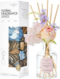 Premium Reéd Diffuser Set with Pink & Purple Flowers Reéd Diffuser Sticks Sandalwood Rose | 6.7oz Scent Fragrance Oil Diffuser for Bedroom Bathroom Home Shelf Décor