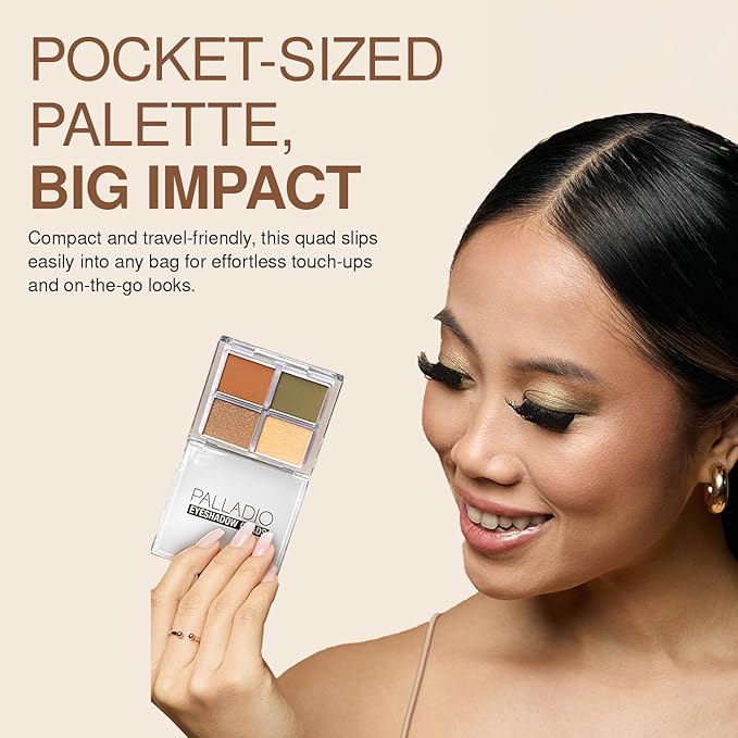 Palladio Eyeshadow Quads, Velvety Pigmented Blendable Matte, Metallic & Shimmer Finishes, Creamy Formula, Four Way Quad Eye Shadow Palette, Talc-Free (Gossip Girl)