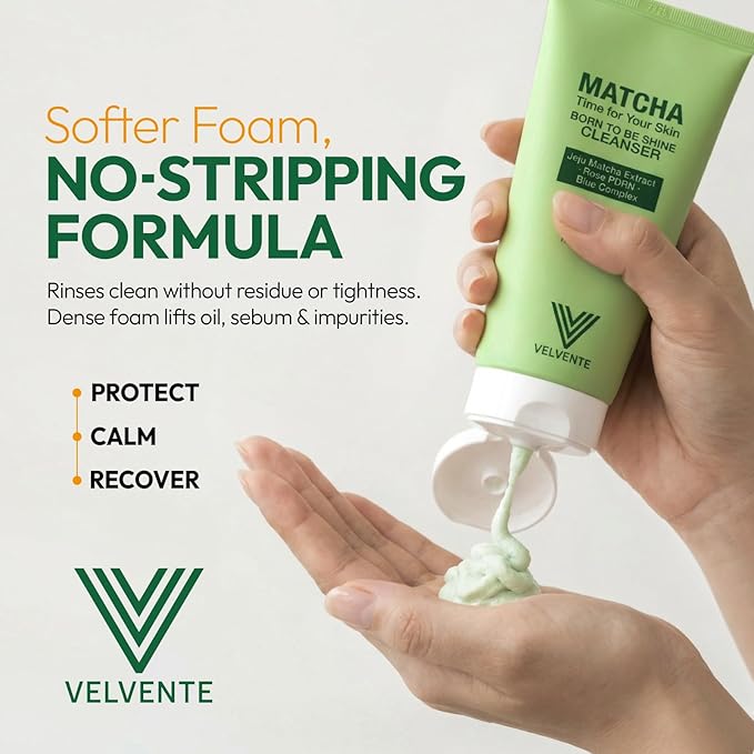 Matcha Gentle Deep Pore Cleansing Facial Cleanser, Low-pH Face Wash for Pore Refining, Rose PDRN Hydrating Daily Facial Wash Redness & Sensitive Skin Friendly, Korean Skincare(5.07 fl.oz.)