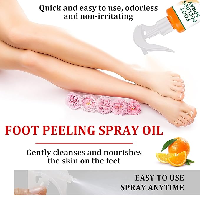 Foot Peeling Spray Oil,Moisturizing Nourishing Foot Exfoliating Peeling Spray,Instantly Hydrating Gently Foot Peel Off Spray for Removing Dead Skin & Calluses（Orange）