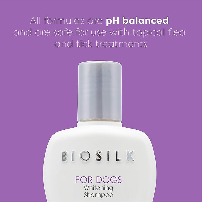 BioSilk Silk Therapy Whitening Dog Shampoo, Brightening Pet Shampoo with Silk Protein for White and Light Colored Coats, Enhances Shine and Softness, pH Balanced Dog Wash, 12 Fl Oz