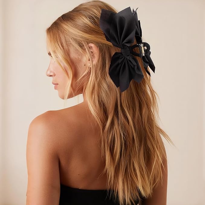 Bow Claw Clips Bow Hair Clips Black 1PCS Big Hair Bows for Women Butterfly Styling Large Hair Clips for Thick Hair for Girls Hair Accessories for Teens