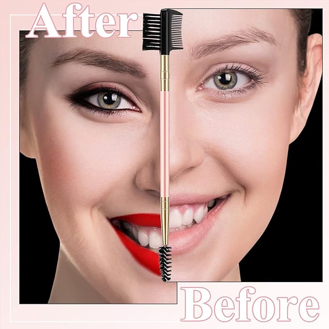 3 Pcs Eyebrow Brush Eyelash comb separator 3 Head Eyelash Shaper and Eyebrow Brush Dual Comb Double Head Makeup Grooming Tool for Women Cosmetic Separating Shaping Brow(Pink)