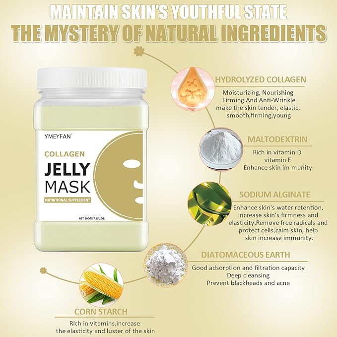 YMEYFAN Jelly Mask Powder for Facials Professional - Collagen Firming & Moisturize Face Mask Skin Care, Anti-Aging Jelly Mask, Peel Off Jelly Masks for Spa, 17.6 Fl Oz