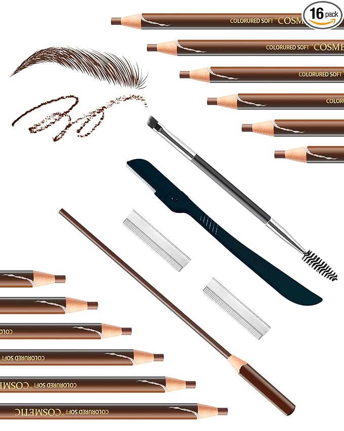 12 Piece Waterproof Eyebrow Pencils for Women Brown w/Microblading Eyebrow Pencil & Brow Trimming Supplies Kit Permanent Eye Brow Liners Set For Salon-Quality Shaping & Filling Of Marks