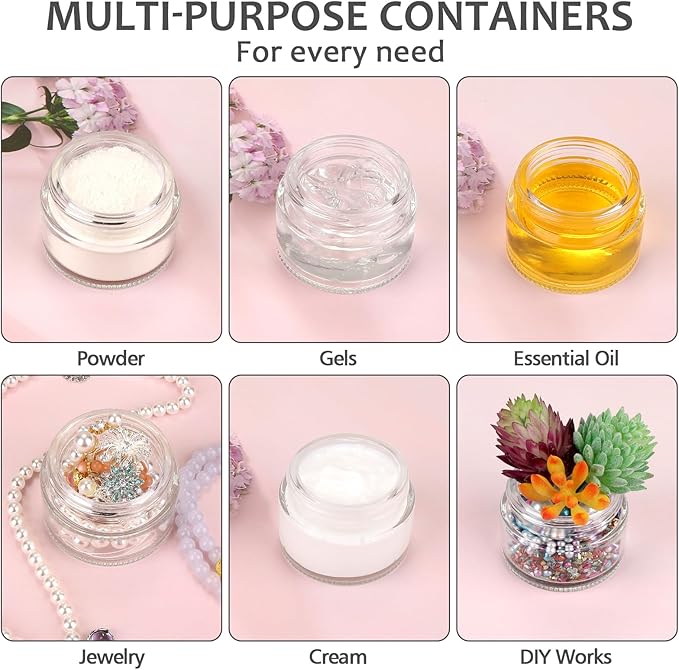 Accmor 4 Pcs Glass Cosmetic Jars with White Lids, 1 OZ Travel Container Round Glass Jars with Inner Liners & 2 Pcs Spatulas, Makeup Sample Container Storage for DIY Making Lotions, Cream, Ointments